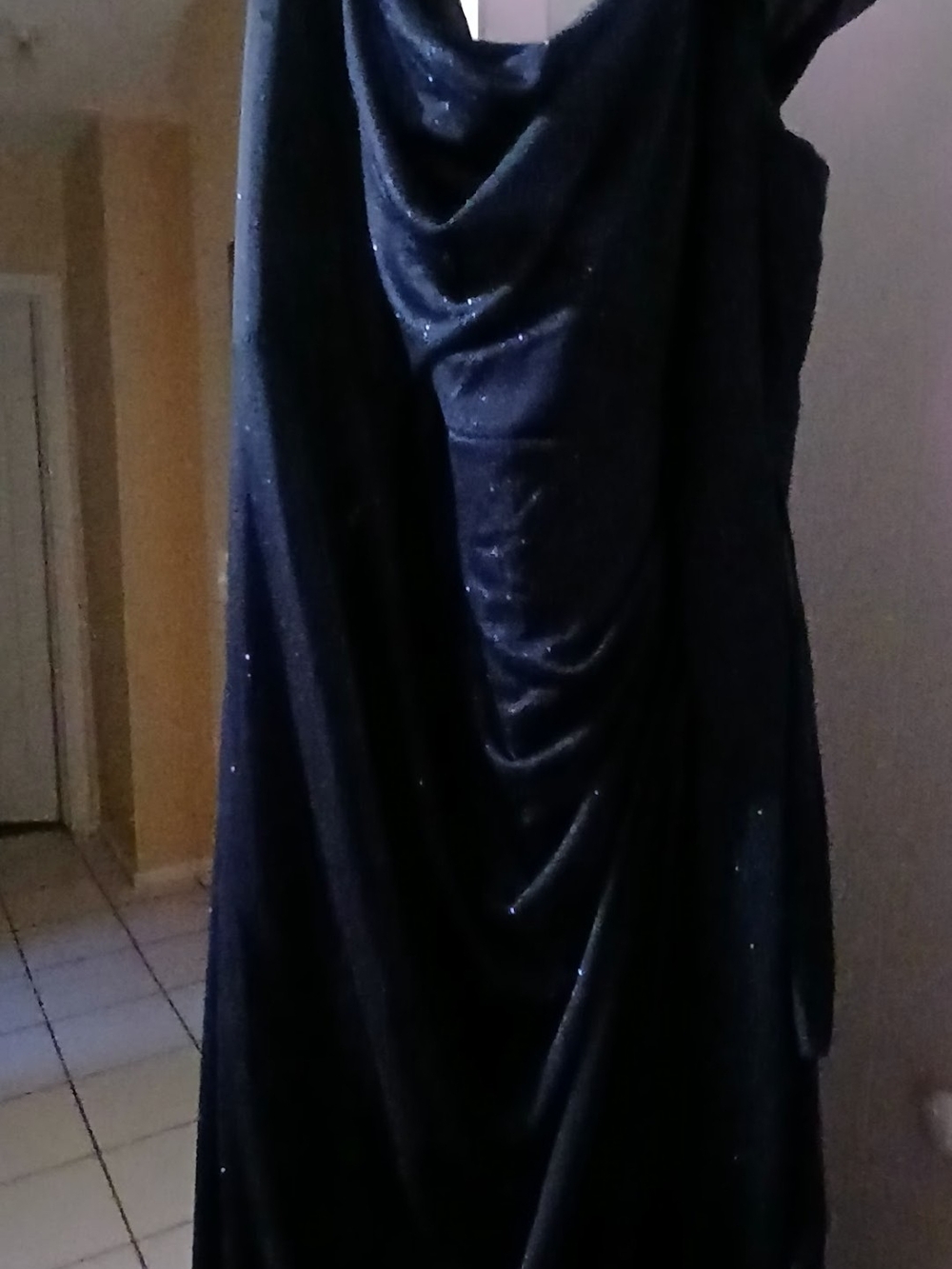 Navy Sparkle Draped Maxi Dress